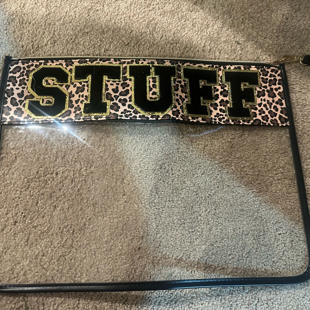 Leopard Print Clear Pouch with 'STUFF'